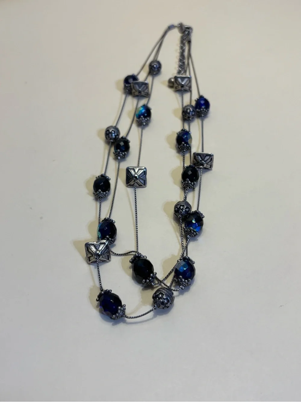 Chico’s Multi-Strand Blue Crystal Station Necklace 18”+3”